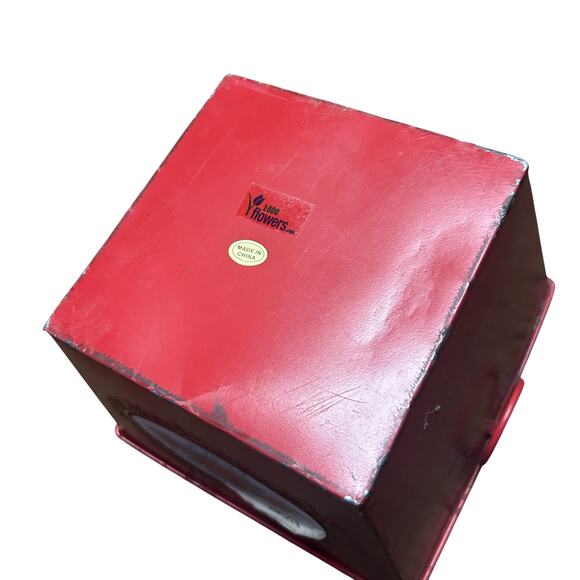 Red Metal Pot Tin Noel Joy Peace Christmas Holiday Flower Plant Planted Vase - Picture 16 of 16